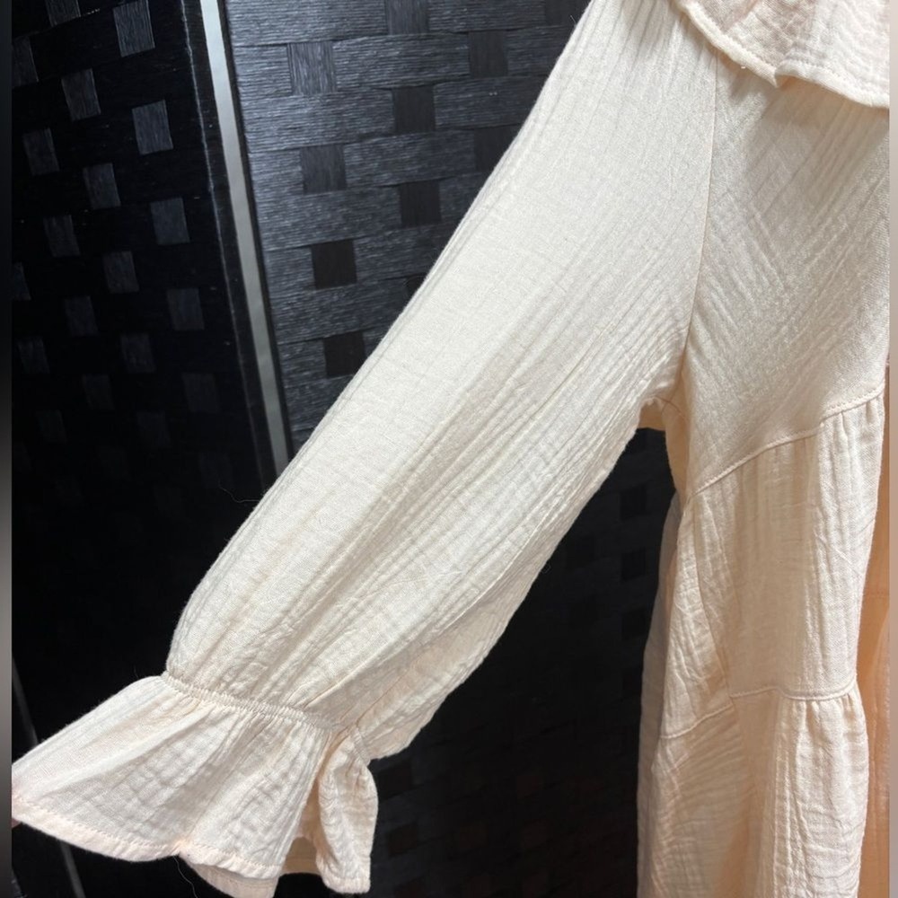 Tiered Babydoll Blouse Womens M Apricot Ruffle Boho Crinkle Gauze Boho Cottage - Picture 4 of 9
